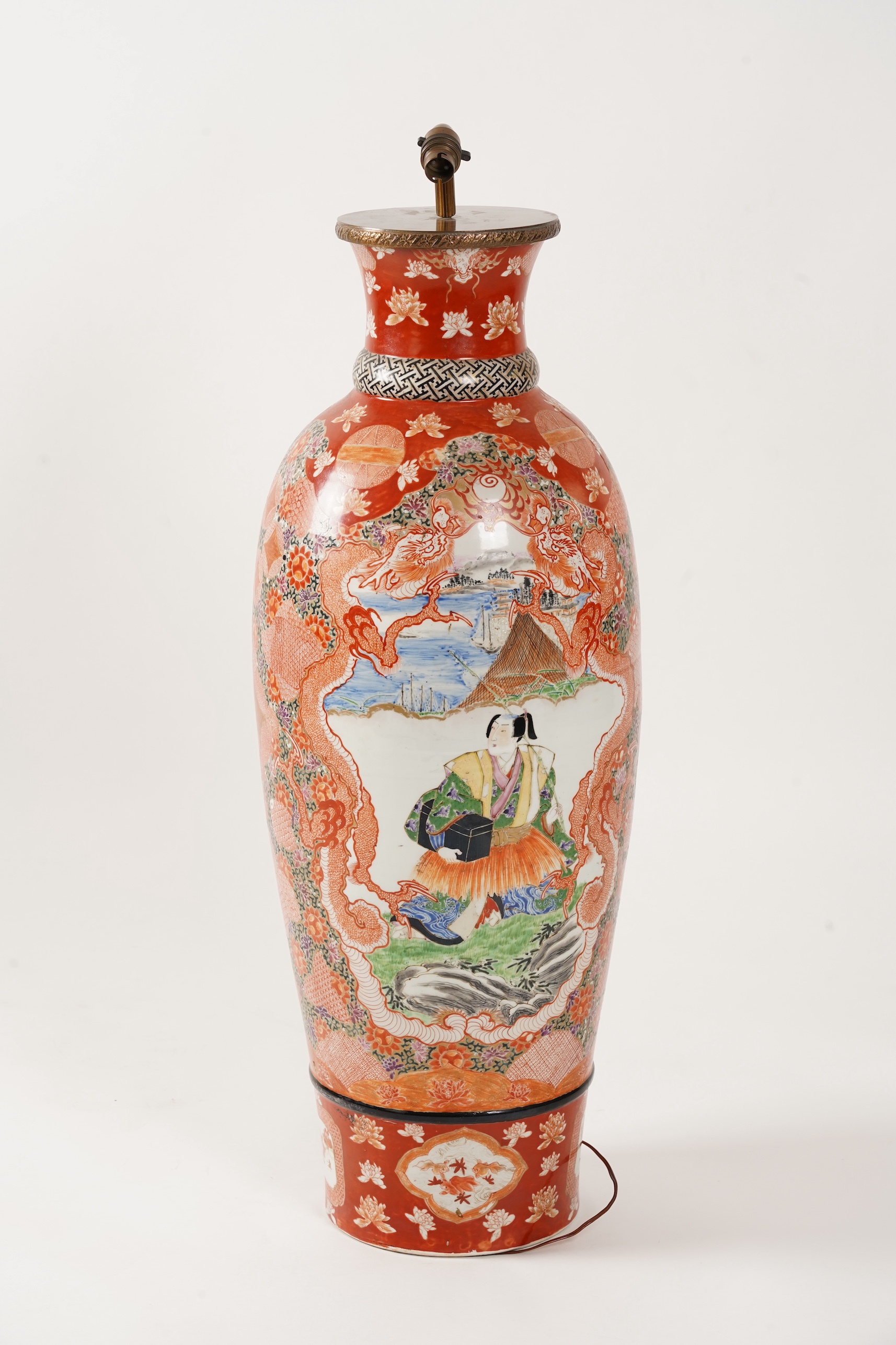 A massive Japanese Kutani vase, late 19th century, mounted as a lamp